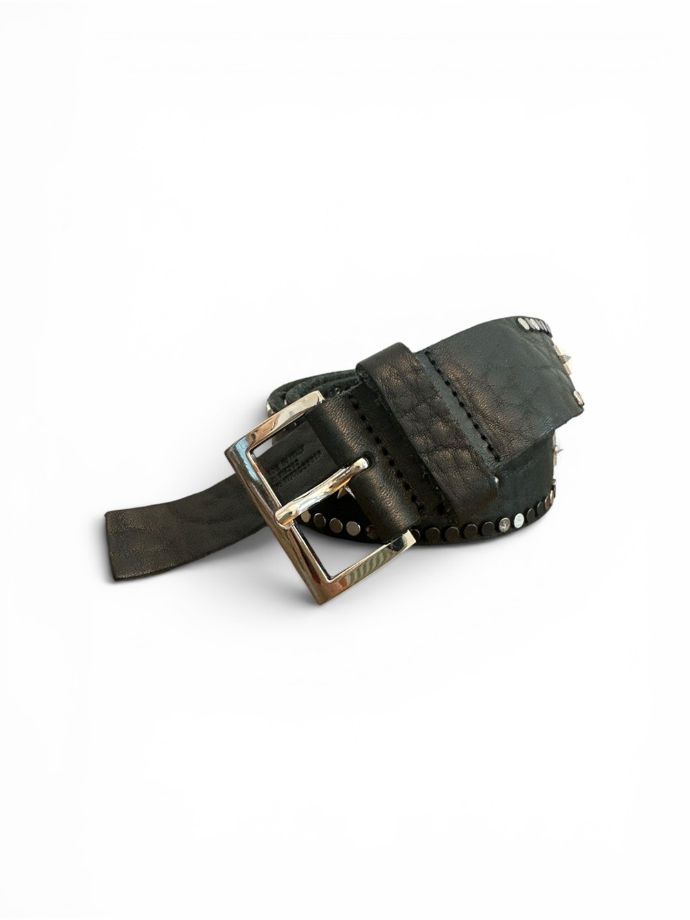 Zadig & Voltaire Black Studded Leather Belt with Silver Buckle